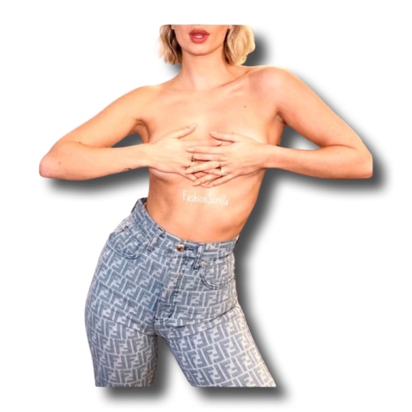 FENDI Vintage Blue Denim Zucca FF Monogram Logo Jeans - Picture 8 of 16